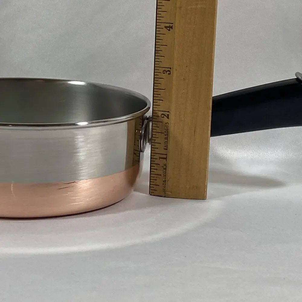 Revere Ware 3/4 QT Sauce Pan 1801 Copper Bottom + Lid Clinton IL, USA Stainless